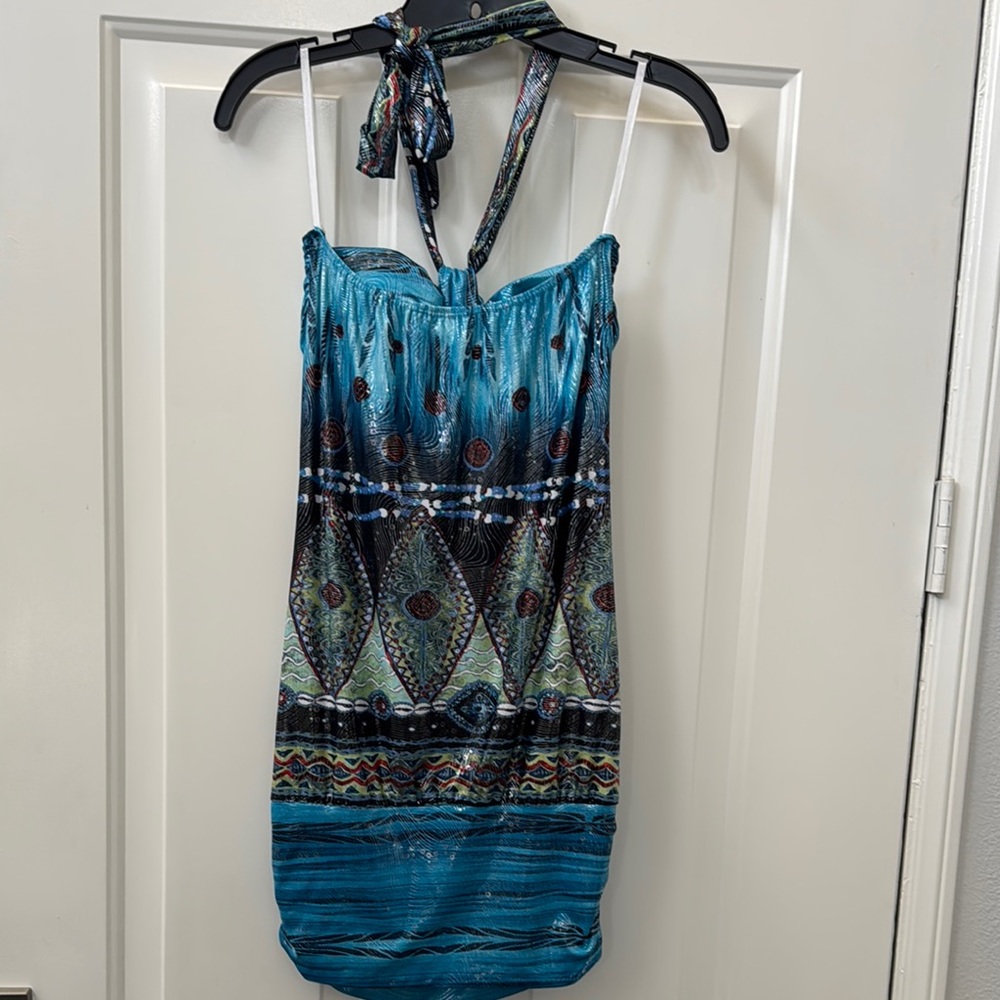 Blue Sundress with Halter Neckline - Picture 4 of 4